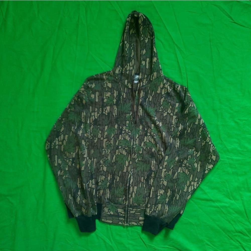 Vintage Thermal Camo Zip Up Hoodie - Large